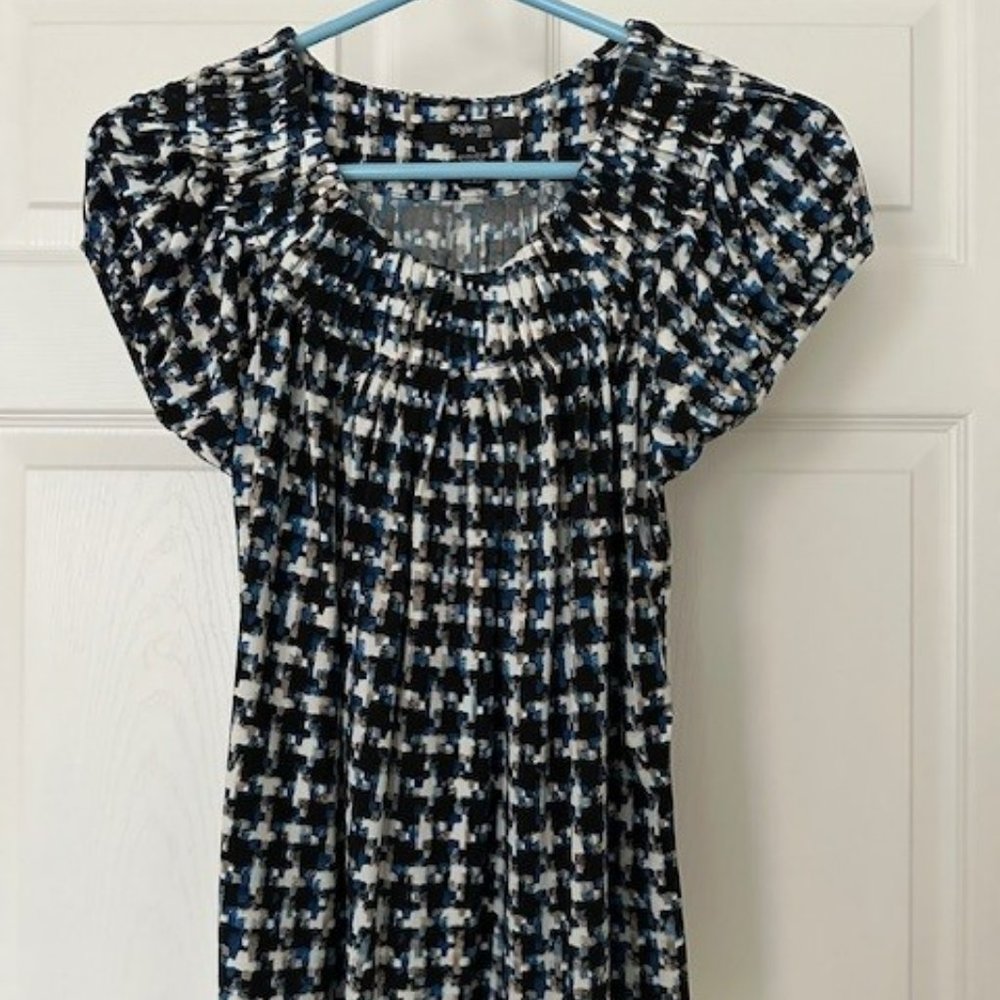Style & Co Scoop Neck Blouse in Blue, Black and White